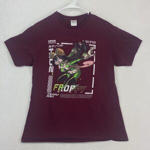 Delta Froppy Graphic Print Shirt Large Burgundy Red Short Sleeve Crewneck Anime